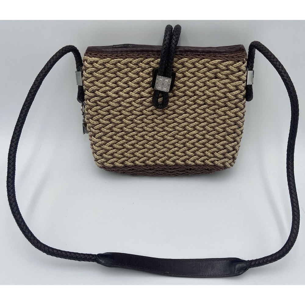Brighton Braided Woven Wicker Straw Rattan Tote Bag Purse 12" Pink Flowers